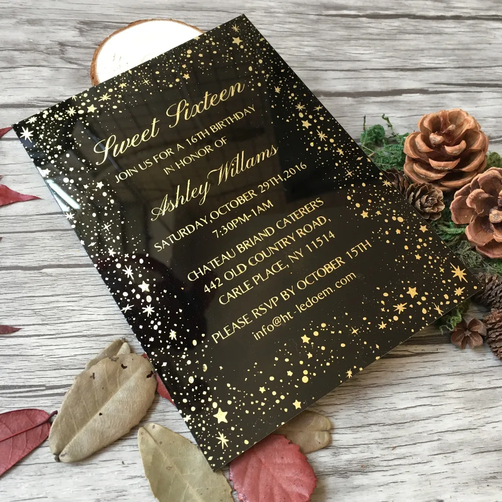  Customized 5X7inch 100pcs per lot Black Acrylic Birthday Invitation Card Acrylic Invitations sweet  - 32790973513