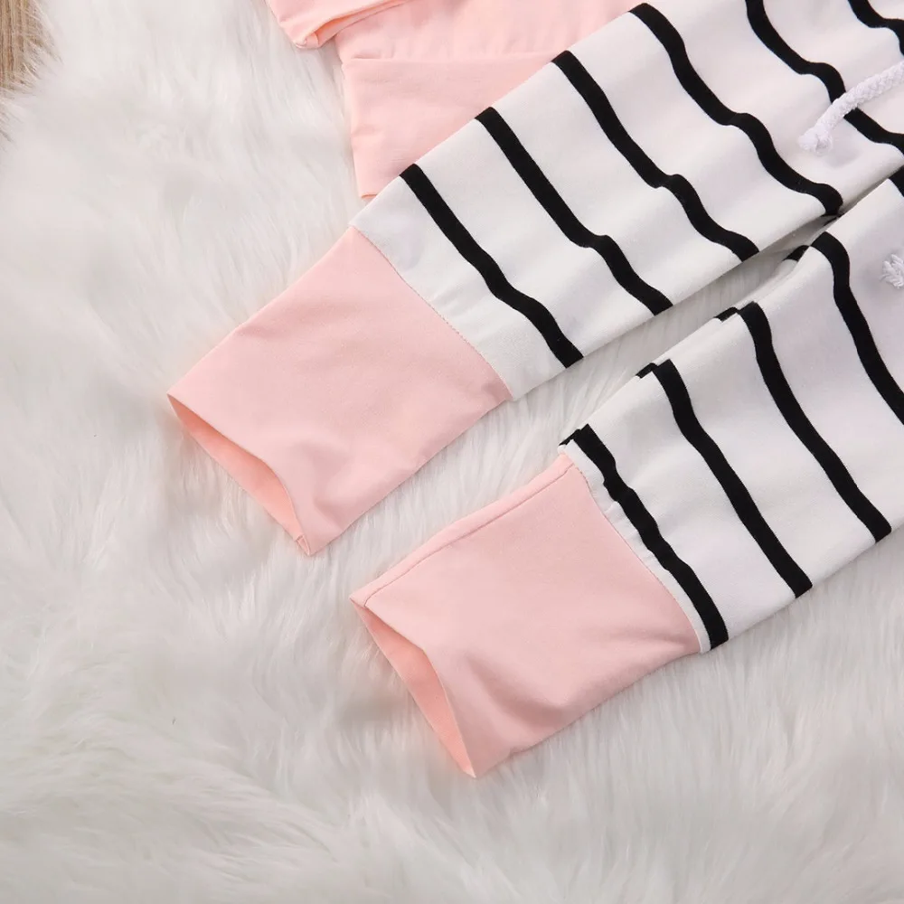 Комплект одежды из 2 предметов для новорожденных, свитер с длинными рукавами Толстовка+ штаны в полоску детская одежда для отдыха и спорта для мальчиков и девочек