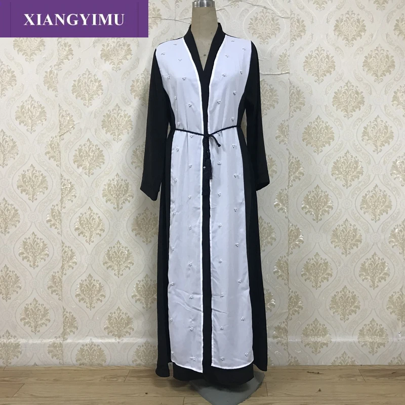 Мусульманский кардиган F8866 1 халат ручной работы с жемчугом Abaya женское платье