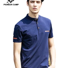 Пионерский лагерь новые летние мужские футболки темно-синие воротник-стойка Футболка мужская повседневная футболки с короткими рукавами фитнес 620028