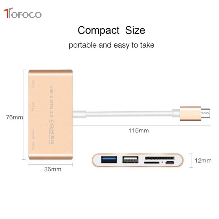 TOFOCO USB 3,1 type C-USB 3,0 концентратор SD TF устройство для чтения карт памяти OTG адаптер usb type C-USB 3,0 концентратор для Xiaomi Tablet