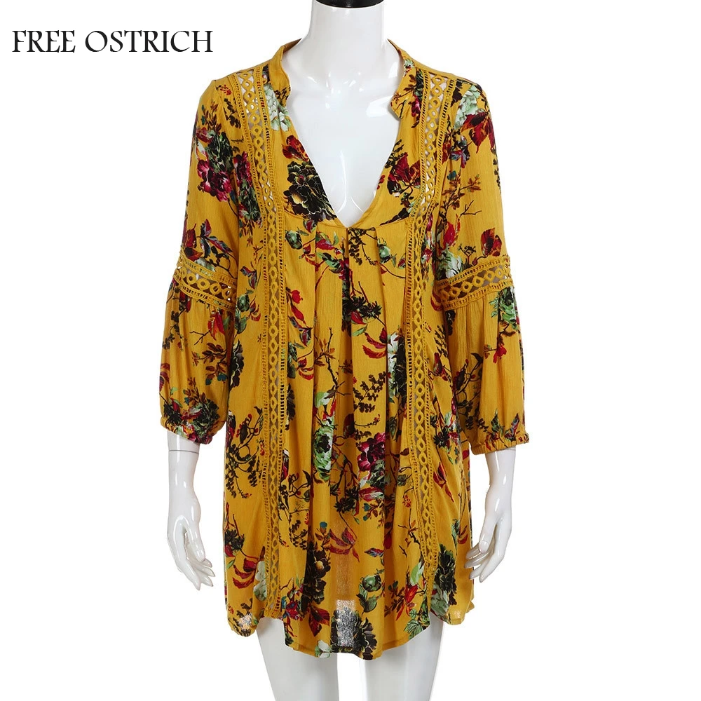 

FREE OSTRICH Women Boho Floral Maxi Evening Party Dress Beach Summer Dress Comfortable Cotton Sundress 2019
