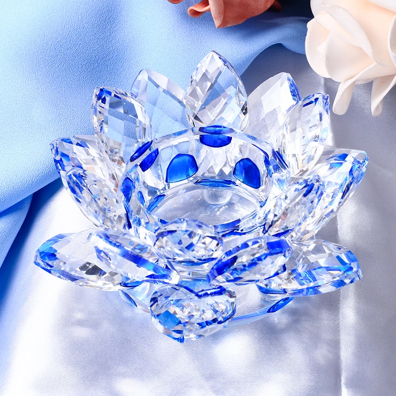 Handmade Crystal Lotus Flower Candle Holders 7 Colors Candlestick Glass Candle Stand For Table