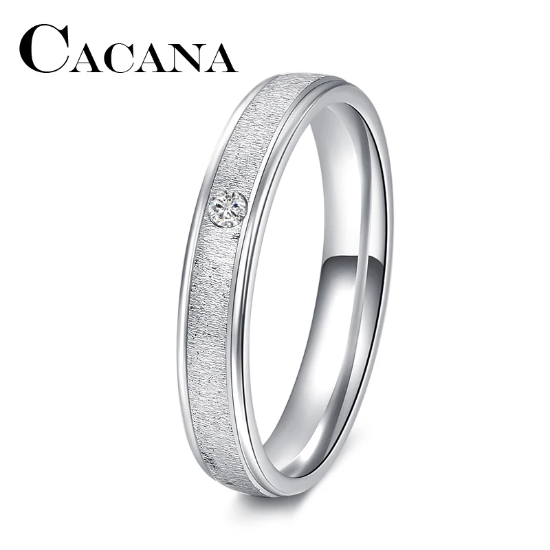 

CACANA 1PC Plain Silver Color Stainless Steel Band Ring Engagement Personalized Custom Jewelry crystal ring FULL Size 16-20