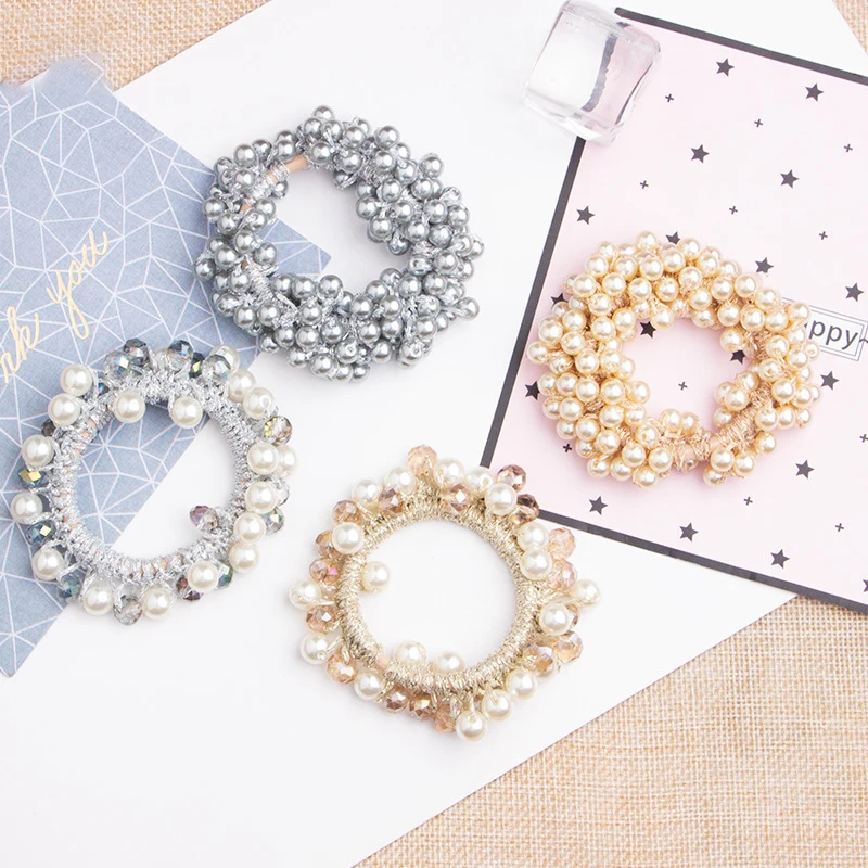 Korean style pearl beaded hair ties Scrunchies Elastic hairband Ponytail Holders women  Hair Rope Rubber gum Hair Accessories