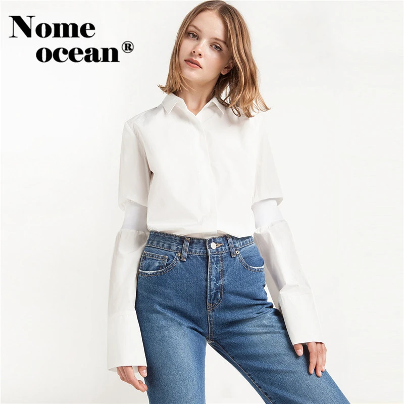 Camisas de manga elástica de camisa de manga larga de verano 2018 blusas de manga larga camisetas blancas de mujer Flare puños M16110803|women shirts|white shirtshirt top - AliExpress