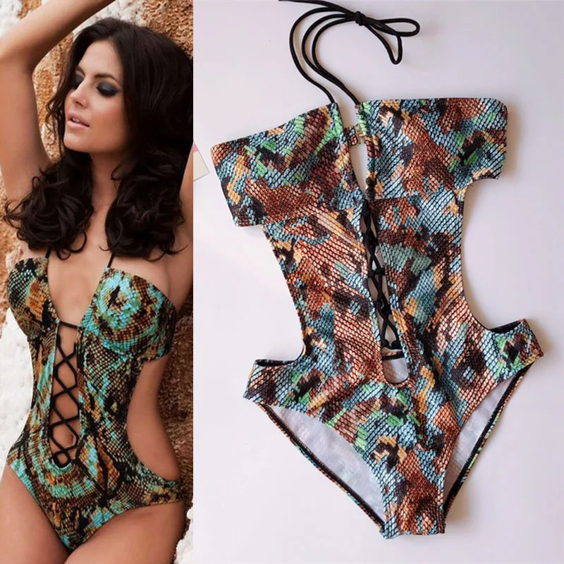 

Hirigin Sexy Deep V Women Swimwear 2019 New One Piece Swimsuit Push Up Padded Bandage Shoulderless Bathing Suit Women Beachwear