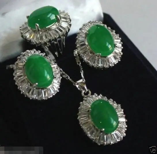 

Free Shipping >>Genuine natural green jade pendant Necklace ring Earring Sets Jewellery AAA