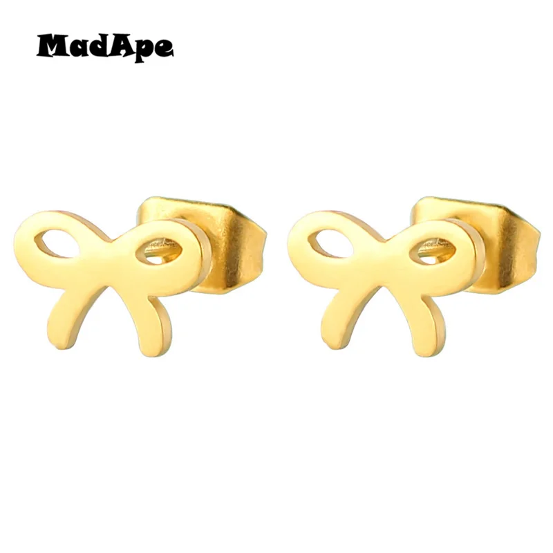 

MadApe Stainless Steel Bowtie Stud Earrings 2019 Fashion Bowknot Earrings For Women Gold Color Small Earrings Ear Aretes