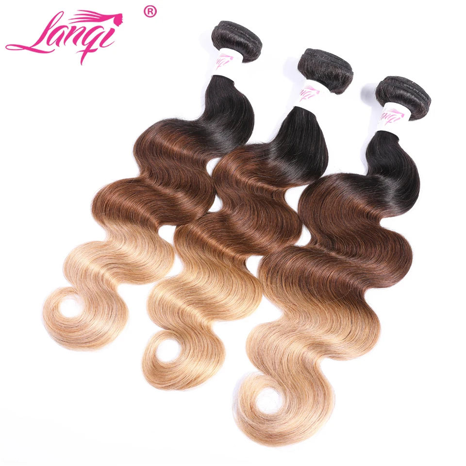 

Brazilian hair body wave bundles 3 tone ombre hair bundles lanqi human hair 3 bundles deal 1b/4/27 dark root blonde hair bundles