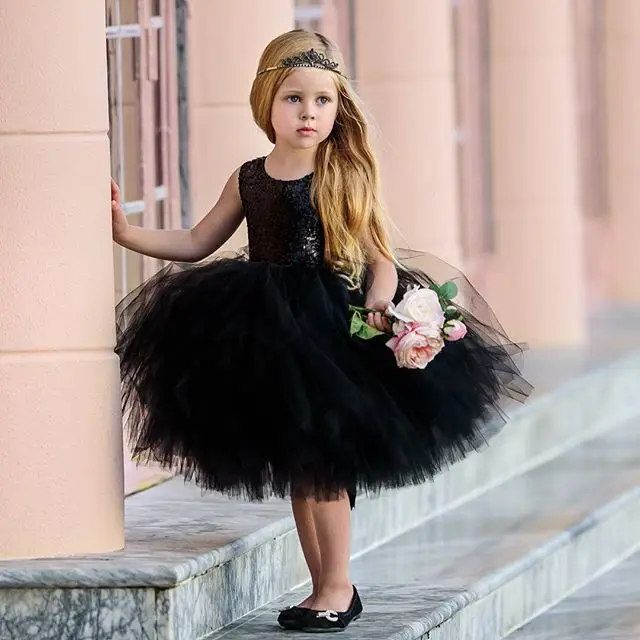 Sequins Kids Babys Girls Clothes Sleeveless Lace Flower Dress Tutu Party Dress Backless Bridesmaid Dresses Kid Baby Girl Clothes