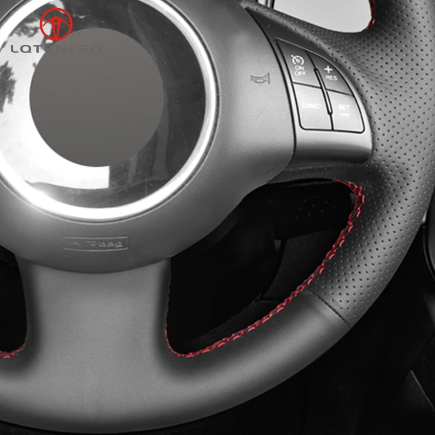 LQTENLEO черная искусственная кожа DIY Ручная прошитая противоскользящая крышка рулевого колеса автомобиля для Fiat 500 500e 2008