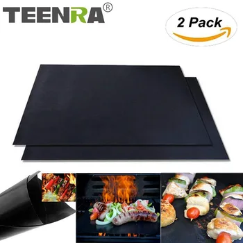 

TEENRA Dropshipping 2Pcs/set Non-stick BBQ Grill Mat Set Baking Sheet Reusable Copper BBQ Grill mat Pad Heat-resistant