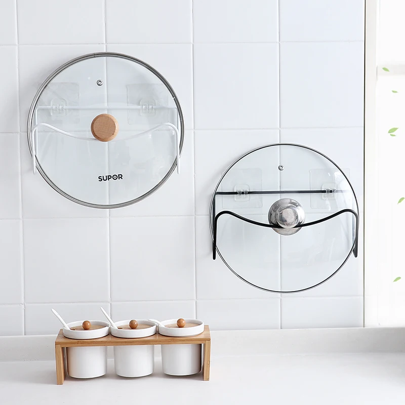 

Kitchen Perforation-free Vegetable Rack Multi-functional Iron Wall Hanging Anvil Rack Traceless Pot Cover Rack To Accommodate Ra