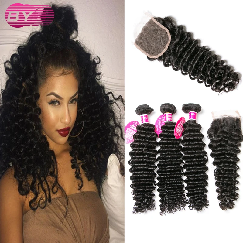 Grade 7a Brazilian Deep Wave With Closure 4 Bundles Recool Hair
