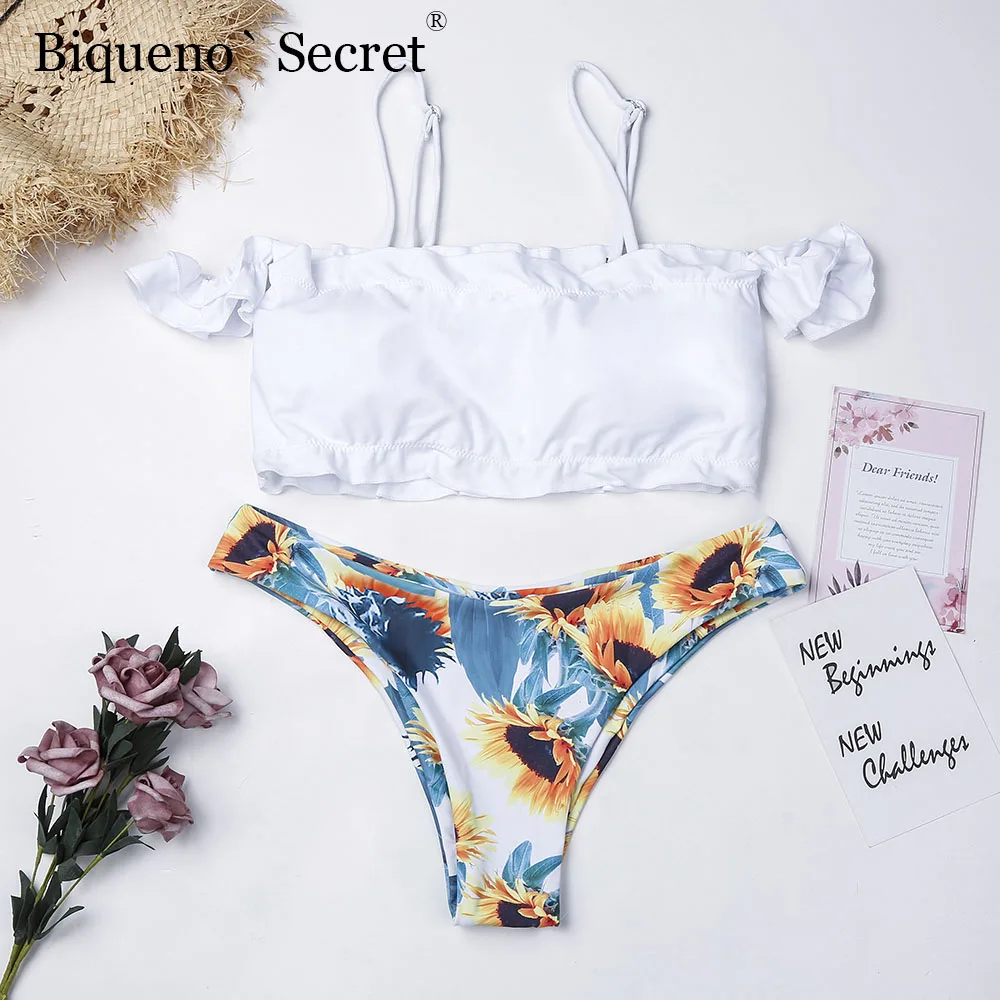 

2018 Print Bandeau Bikini Swimsuit Sexy Off Shoulder Bikinis Swimwear Beach Girls Push Up Swimsuit Bathing Suit Maillot De Bain