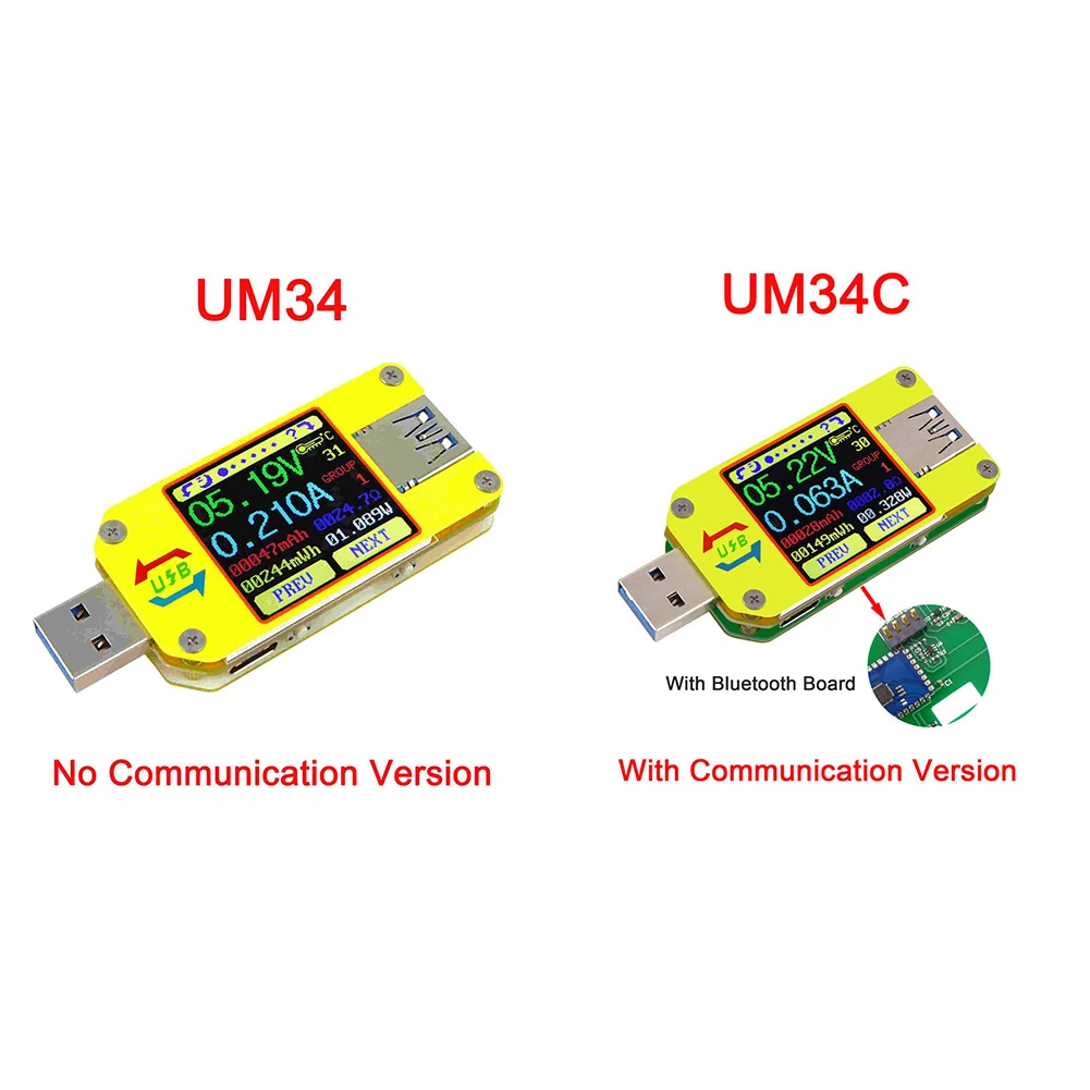 For UM34 UM34C Multifunctional Tester Voltmeter Ammeter LCD Display Voltage Meter USB 3.0 Battery Charge Cable Resistance Type-c