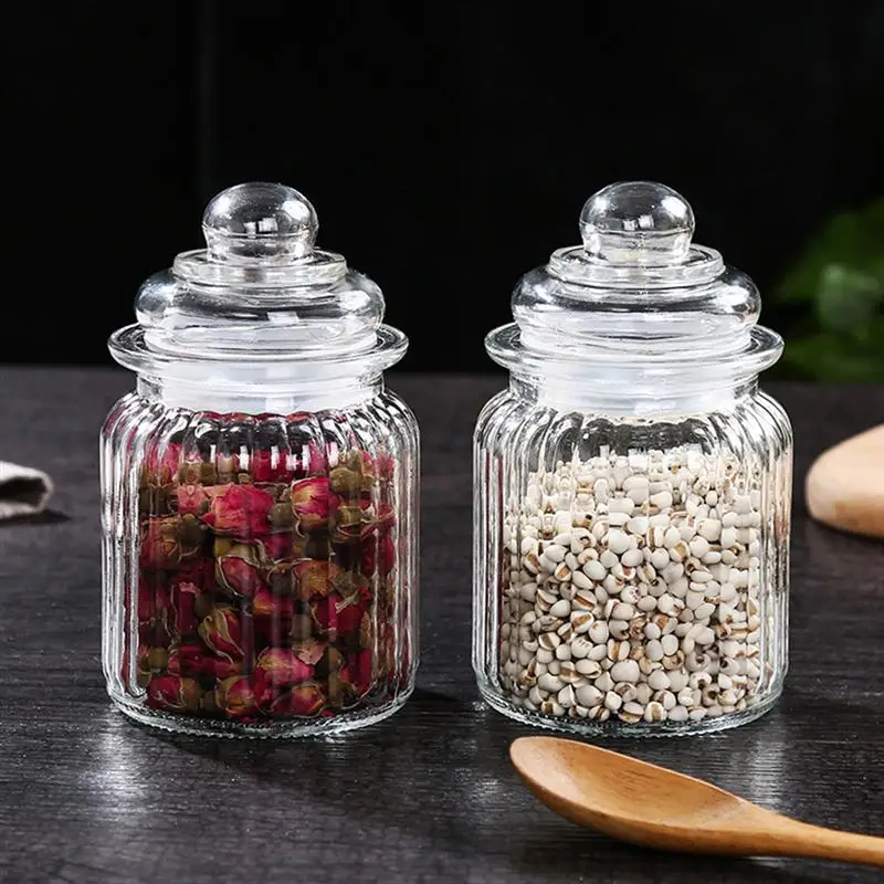 2pcs 900ML Transparent Seal Glass Storage Bottle Practical Simple Seasoning Pot Storage For Food Candies Tea Leaf Kitchen Gadget