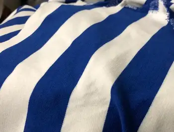 

Blue cotton knit striped stretch ocean fabric shirt coat Party printing super hollandais sequin design college fabric A293
