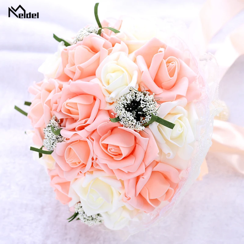 Meldel Bride Wedding Bouquet Bridesmaid Holding Flower Fake Pearl Artificial PE Rose White Party Prom Supplies | Свадьбы и торжества