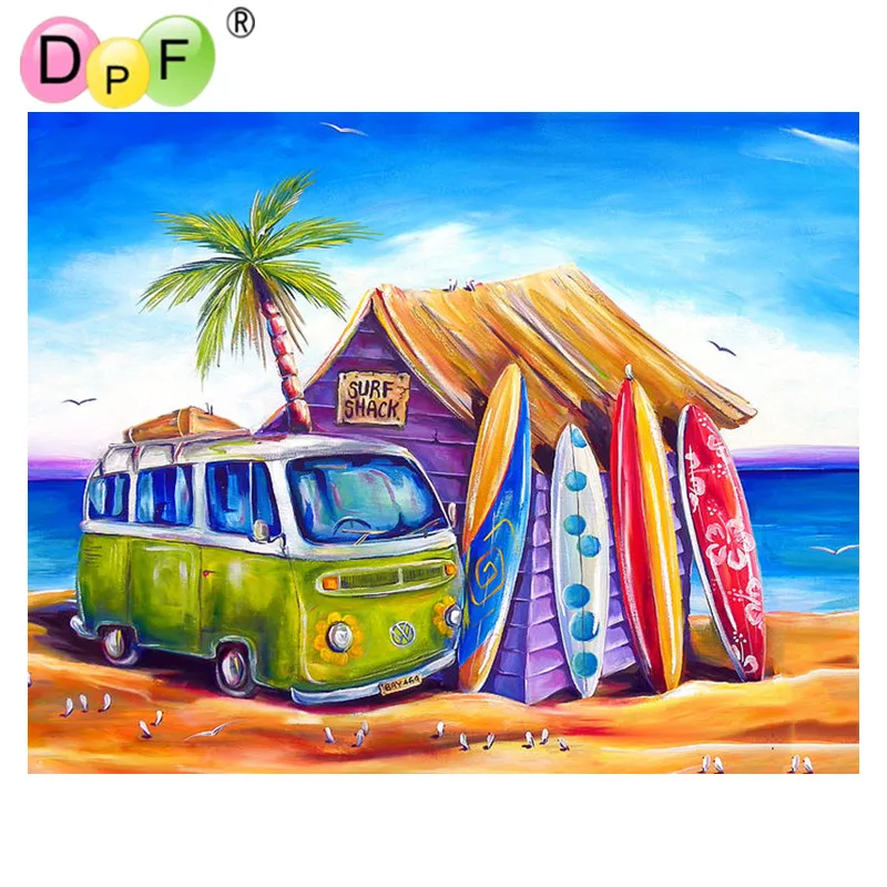 

DPF Needlework Surfing hut 5d diy diamond painting diamond embroidery square drill full Mosaic rhinestones home decoration