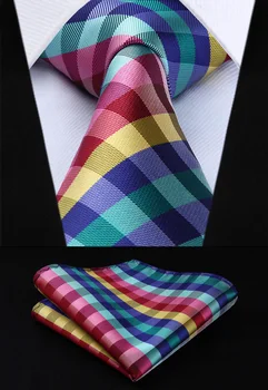 

TC711R8S Red BluePlaids Checks 3.4" Silk Woven Men Tie Necktie Handkerchief Set