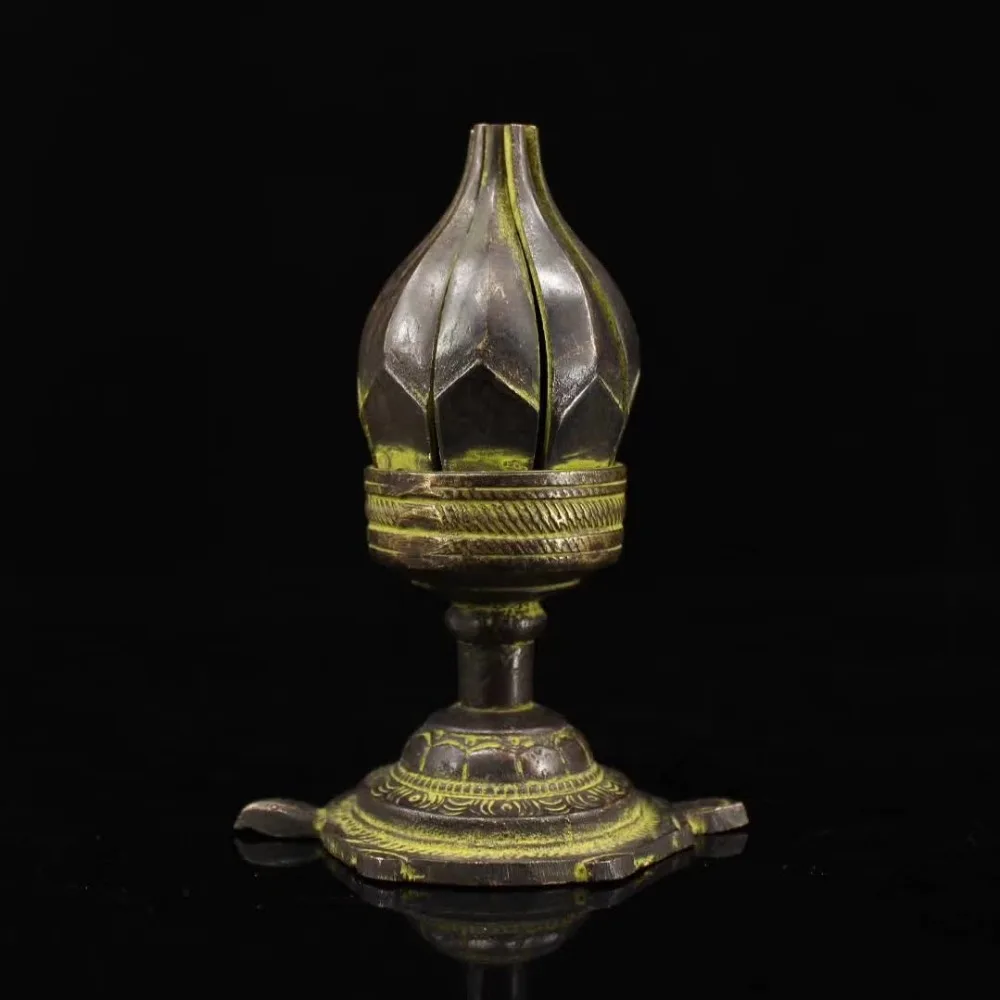 

Tibetan temple Receive Old pure copper Handmade Lotus oil lamp statue