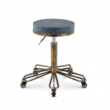 

European Beauty Stool Retro Wrought Iron Personality Hair Salon Nail Barber Chair Lift Turn Pulley Stool Silla Para Maquillaje