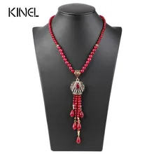 Роскошное винтажное длинное ожерелье с кисточкой для женщин, античное золото, турецкий красный свитер с кристаллами, индийская бижутерия