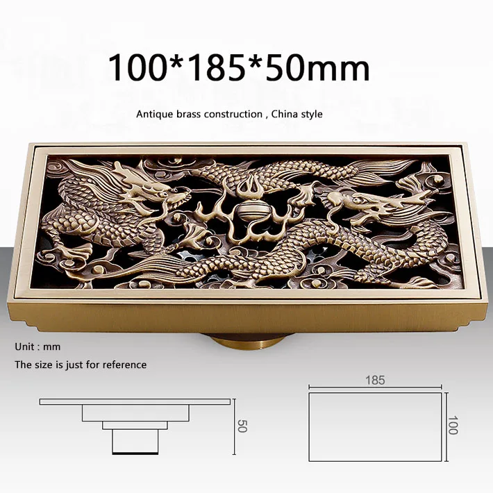 

Euro Style Antique bronze Bathroom Linear Shower Drain Floor Drain Wire Strainer Art Carved Brass Cover Waste Drainer