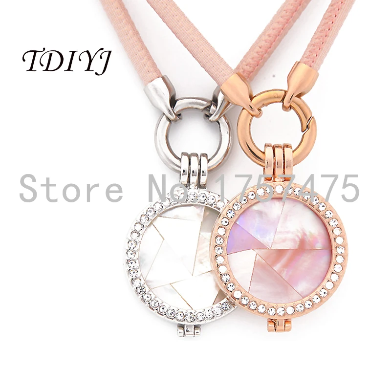 TDIYJ-New-Arrival-My-Coin-45CM-Pink-Leather-Cord-Necklace-with-33MM-Interchangeable-Shell-My-Coin