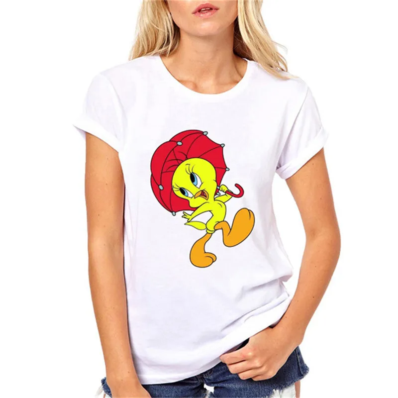 Женская футболка Looney ttes Tweety Bird с мультяшным принтом, летняя модная Милая футболка, Женские топы с круглым вырезом, белая футболка с коротким рукавом - Цвет: picture-8