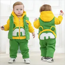 Комплекты одежды для детей Модный зимний утепленный бархатный Повседневный Спортивный костюм из 3 предметов с капюшоном и рисунком Микки Мауса Для маленьких мальчиков и девочек