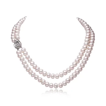 

Two Layer Pearl Choker Fashion Women's Pearl Necklace Jewelry 925 Silver Clasp Beautiful Chain Double Rows Necklace Lady Gift