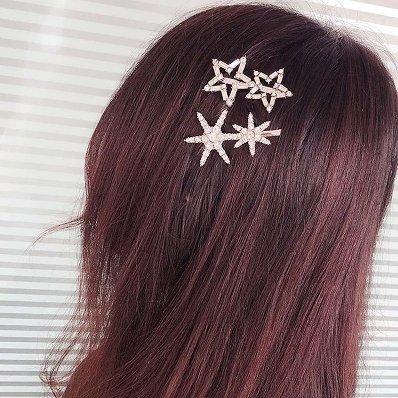 

2019 New Fashion Crystal Rhinestone Hairclip Shiny Star Snowflake Shape Hairpin Hair Accessories for Women Gifts