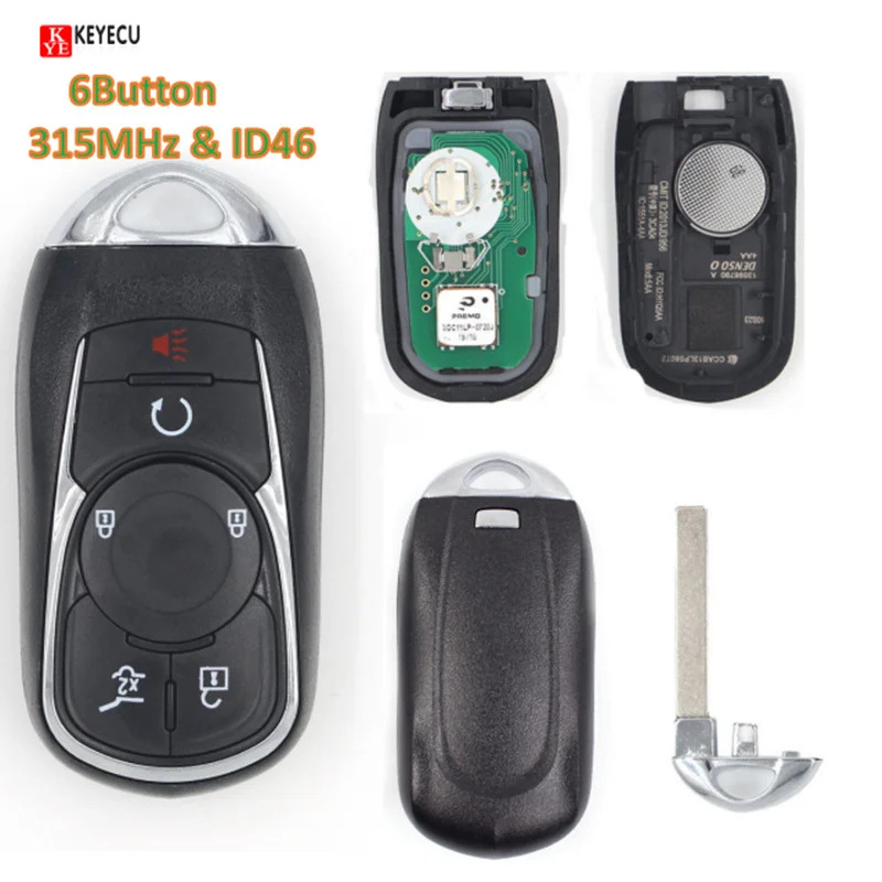 Keyecu изменить Smart Remote Key 315 мГц ID46 Fob 6 Кнопка для Chevrolet Cruze Impala Malibu Camaro, Buick, opel - Количество кнопок: 315MHZ