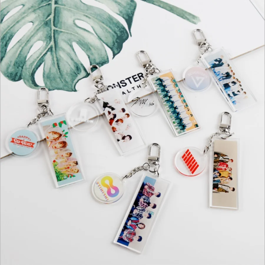 

IKON Monsta X Photo Key Holder Red Velvet Infinite Acrylic Keychain Fashion Keyring Straykids Seventeen Bag Pendant Charm