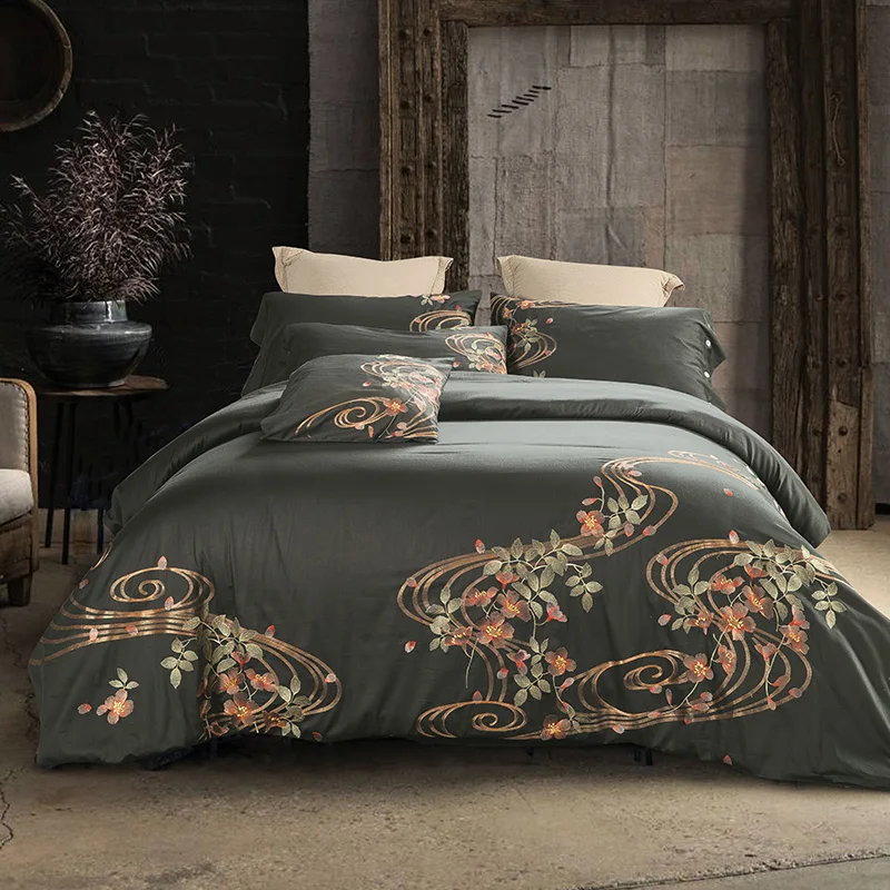 

MYRU Luxury Tribute Silk Cotton Embroidery Luxury Bedding Set Noble Palace Royal BedSet King Queen Size Duvet cover Bedsheet Set
