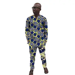 Африканский Комплекты одежды модные Для мужчин Топы Корректирующие + Мотобрюки комплект с модным принтом Одежда для танцев праздничный