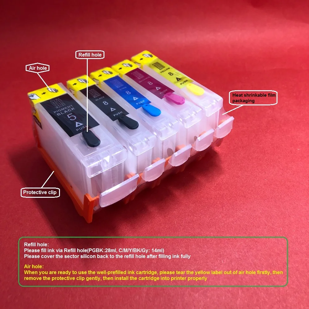 

YOTAT 1set Refillable ink cartridge PGI-5 CLI-8 for Canon PIXMA MP510 MP520 MP530 MP610 MP800 MP810 MP830 MP950