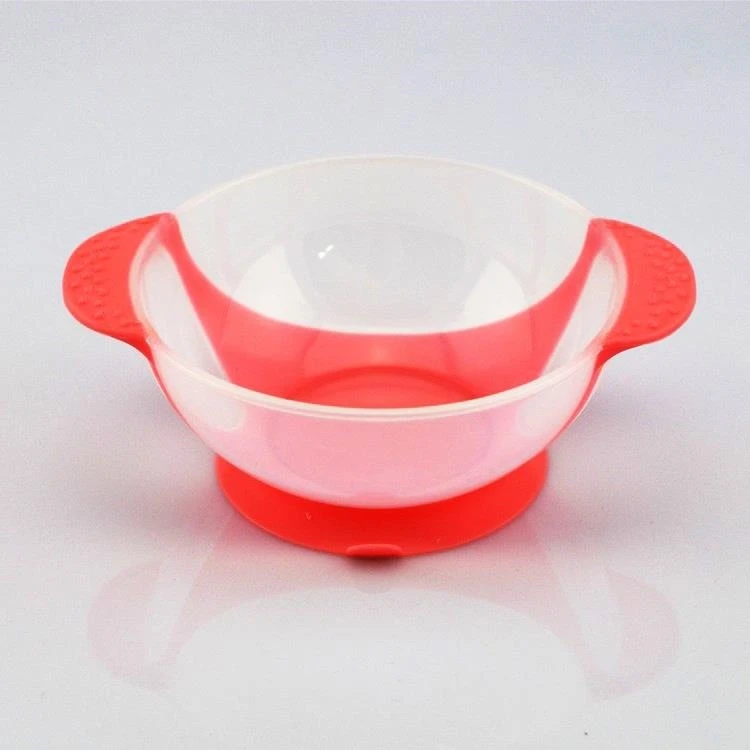 1Pc Baby Infant with Double Ear Shaped Handles Kids Children Training Spoon Bowl Set Antiskid Suction Cup Feeding Bowl Spoon - Color: One Red Bowl