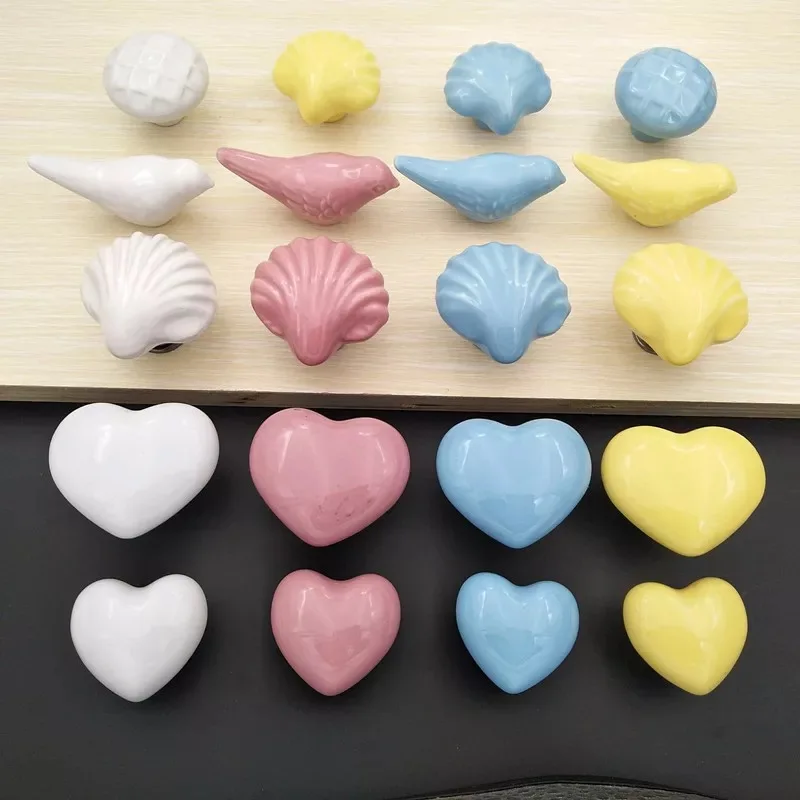 

1x Euro Ceramic Cartoon Birds Shell Pull Handle Door knobs Children's Room Drawer Cabinet Pulls Furniture Handware Single-Hole