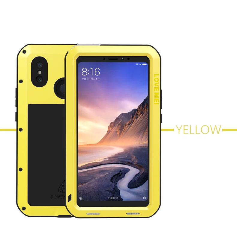 Для Xiaomi Mi max 3 металлический алюминиевый чехол Love Mei мощный чехол для Xiaomi Mi max 3 противоударный чехол с закаленным стеклом - Цвет: Yellow