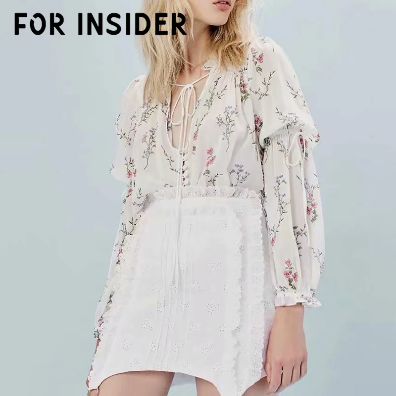 Для Insider Цветочные boho шифоновые женские блузки Топы с длинным рукавом v-образным