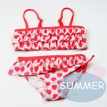 Funfeliz/Бикини для девочек от 2 до 10 лет, комплект из двух предметов, купальник с рюшами для девочек, детский купальник, милый детский купальник с принтом клубники, детское бикини