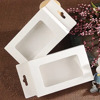 

30Pcs/Lot 3x8x13cm Cardboard Packing Window Box For Earphone Cellphone Data Line Event Electronic Product Package Hang Hole Box