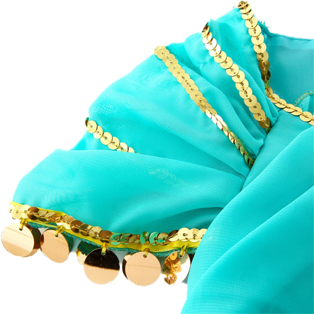 Классический костюм принцессы жасмин, бирюзовый, роскошный костюм Аладдина, Рапунцель, индийская лампа, престижное платье принцессы для девочек