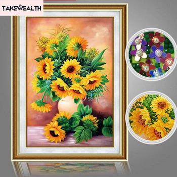 

Sunflower flowers 5D DIY diamond Painting flowers Cross Stitch diamond embroidery mosaic diamonds wall stickers home decor vase