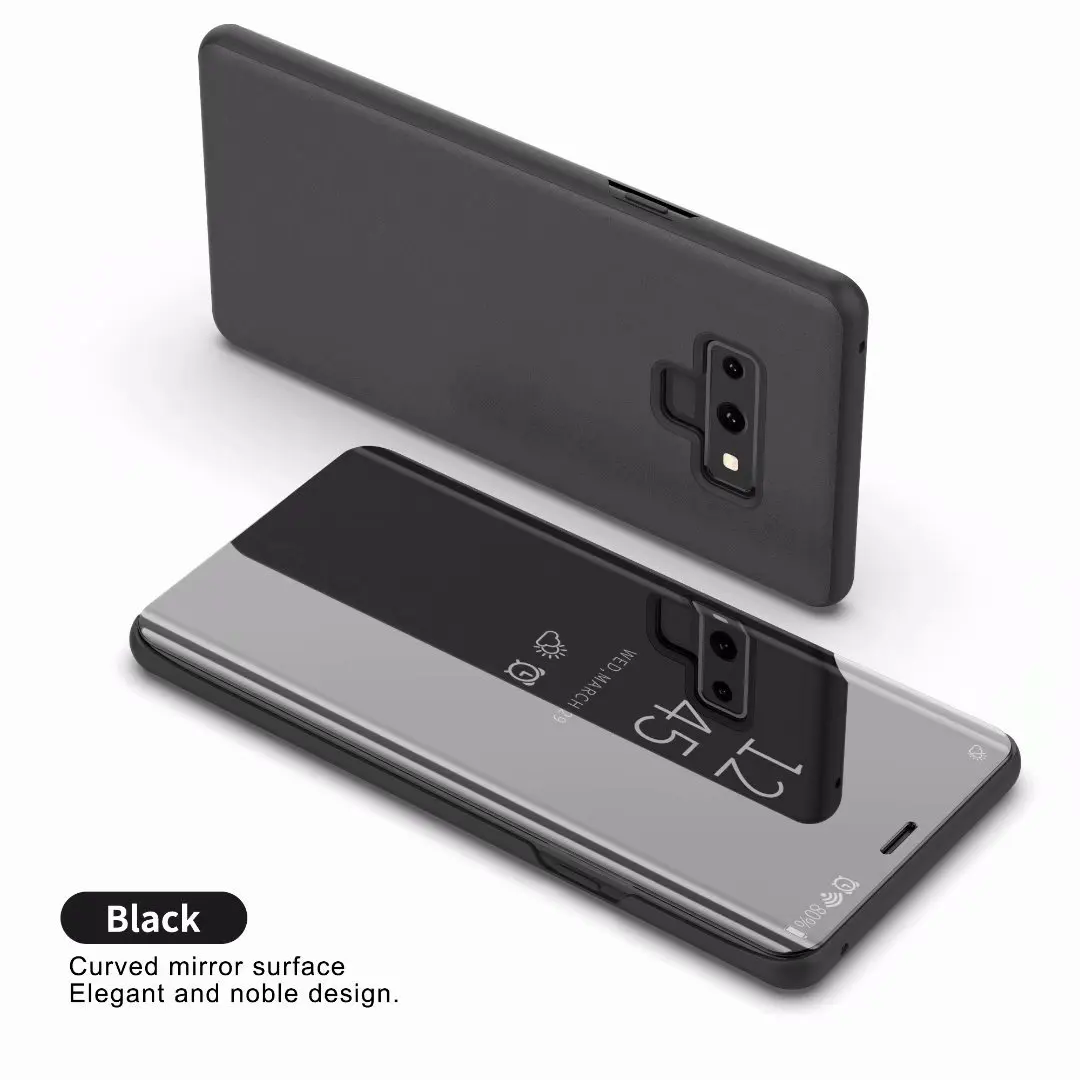 Умный зеркальный флип-чехол для samsung Galaxy Note 9 8 7 S10 S9 S8 Plus Lite гальванический прозрачный держатель для телефона(XS0320 - Цвет: Черный