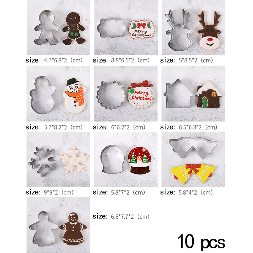 Marebell, Рождественская форма для печенья, 9 шт., 10 шт., вафельная форма для шоколада, Санта Клаус, олень; Снежинка, пряник, формы для выпечки, инструменты для выпечки